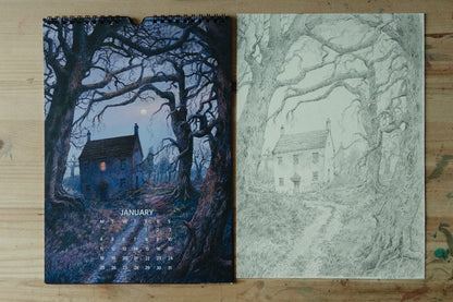 TYII™ 2027 Whimsical Storybook Landscape Wall Calendar – Dreamlike Houses & Architectural Art Calendar