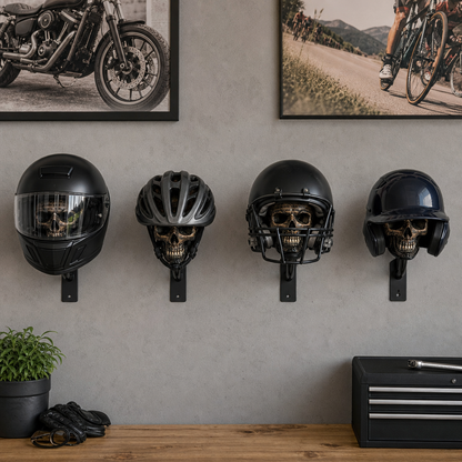 TYIIPLUS™ Skull Motorcycle Helmet Holder – Punk Skull Wall Mount Rack for Helmets, Jackets & Garage Decor