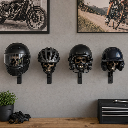 TYIIPLUS™ Skull Motorcycle Helmet Holder – Punk Skull Wall Mount Rack for Helmets, Jackets & Garage Decor