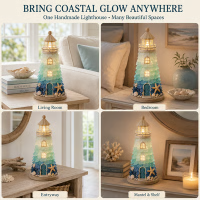 🌊 DIY Sea Glass Lighthouse Kit – Light-Up Coastal Craft & Handmade Home Decor
