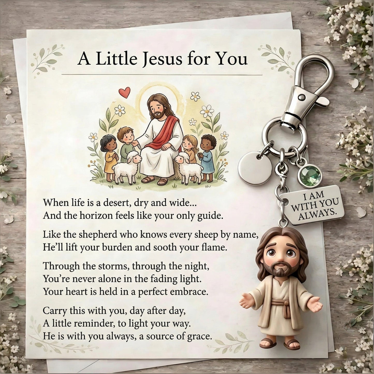 "A Little Jesus for You" - Comforting Pocket Reminder Keychain & Poem Card Gift Set 🌟🙏