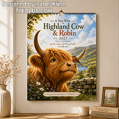2027 Highland Cow & Robin Wall Calendar | Cozy British Countryside Calendar with Gentle Monthly Stories | A4 Gift for Animal Lovers
