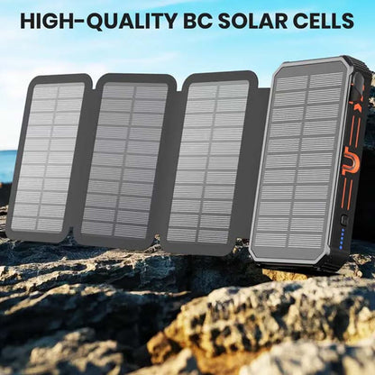 🔋☀️ 20,000mAh Solar Power Bank – Foldable 4-Panel Solar Charger, IPX5 Waterproof & LED Flashlight – For Camping & Emergencies 🏕️