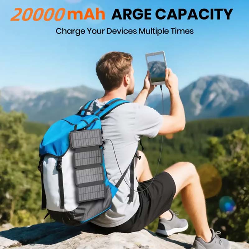 🔋☀️ 20,000mAh Solar Power Bank – Foldable 4-Panel Solar Charger, IPX5 Waterproof & LED Flashlight – For Camping & Emergencies 🏕️