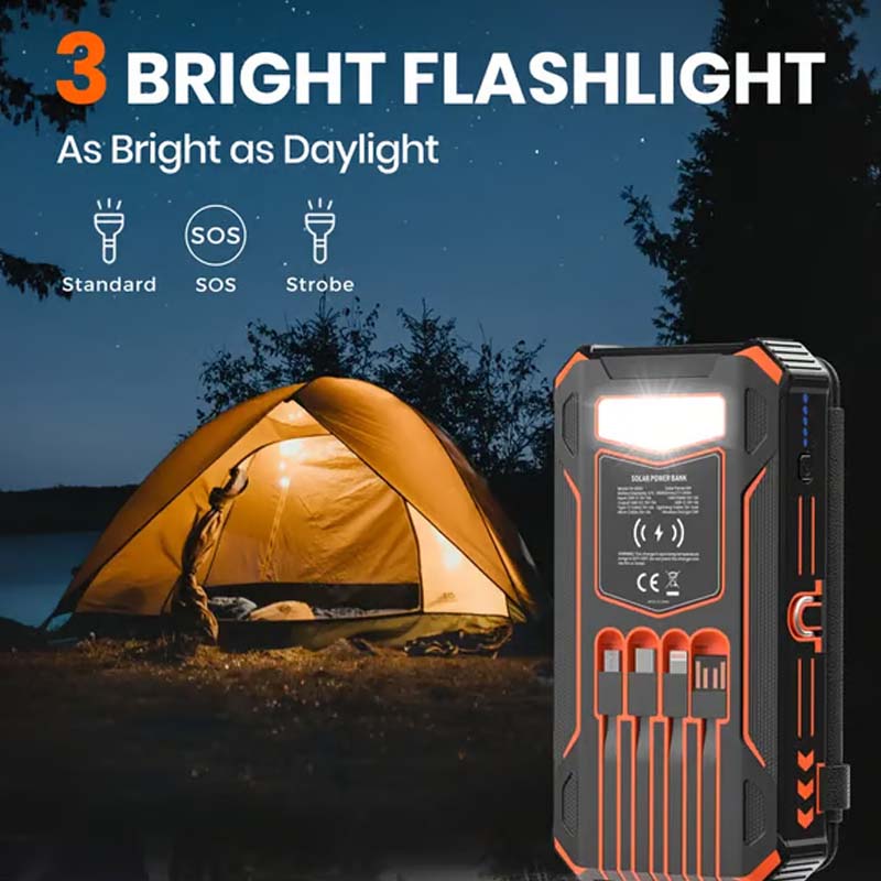 🔋☀️ 20,000mAh Solar Power Bank – Foldable 4-Panel Solar Charger, IPX5 Waterproof & LED Flashlight – For Camping & Emergencies 🏕️