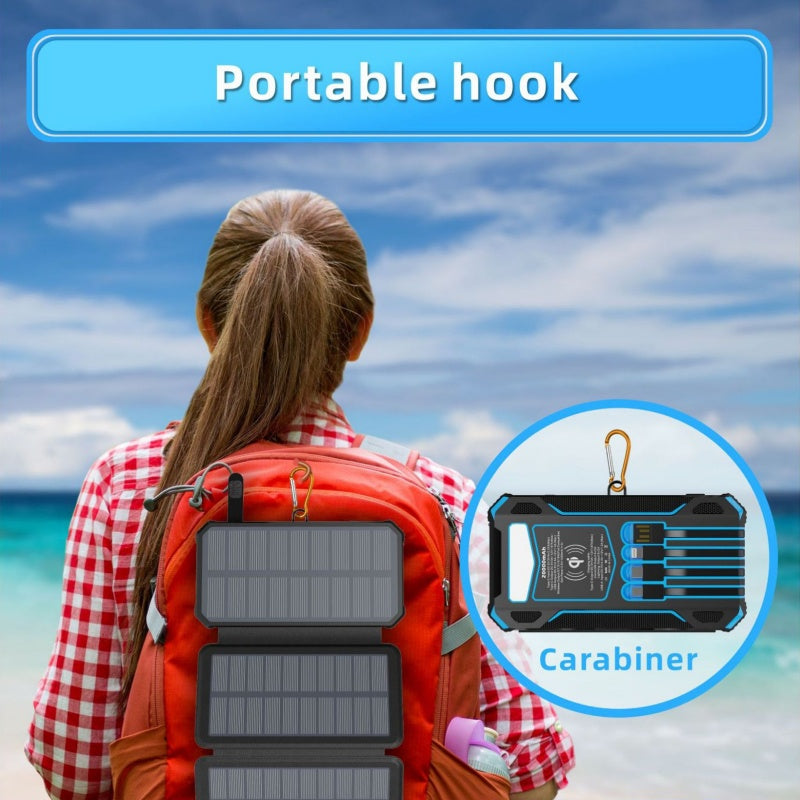 🔋☀️ 20,000mAh Solar Power Bank – Foldable 4-Panel Solar Charger, IPX5 Waterproof & LED Flashlight – For Camping & Emergencies 🏕️