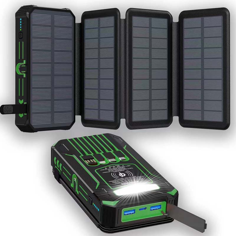 🔋☀️ 20,000mAh Solar Power Bank – Foldable 4-Panel Solar Charger, IPX5 Waterproof & LED Flashlight – For Camping & Emergencies 🏕️