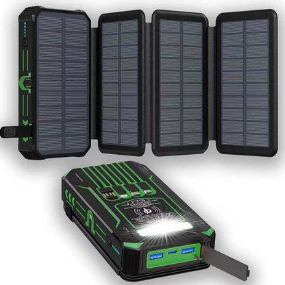 🔋☀️ 20,000mAh Solar Power Bank – Foldable 4-Panel Solar Charger, IPX5 Waterproof & LED Flashlight – For Camping & Emergencies 🏕️