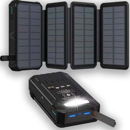 🔋☀️ 20,000mAh Solar Power Bank – Foldable 4-Panel Solar Charger, IPX5 Waterproof & LED Flashlight – For Camping & Emergencies 🏕️
