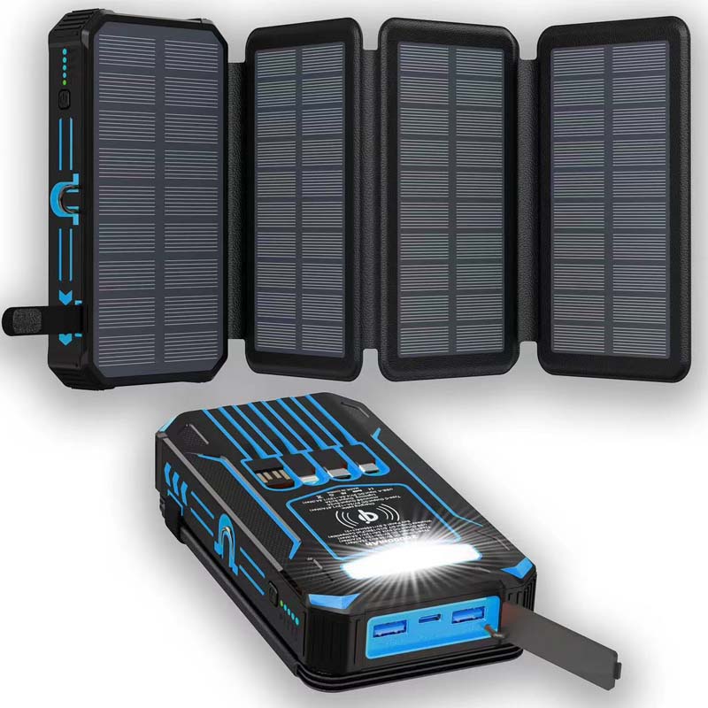 🔋☀️ 20,000mAh Solar Power Bank – Foldable 4-Panel Solar Charger, IPX5 Waterproof & LED Flashlight – For Camping & Emergencies 🏕️